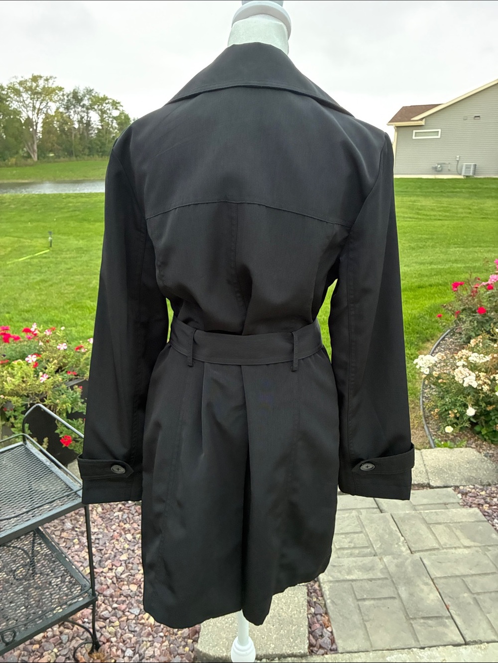 FOG by London Fog Classic Black Trench Coat with Belt - S - Picture 3 of 11